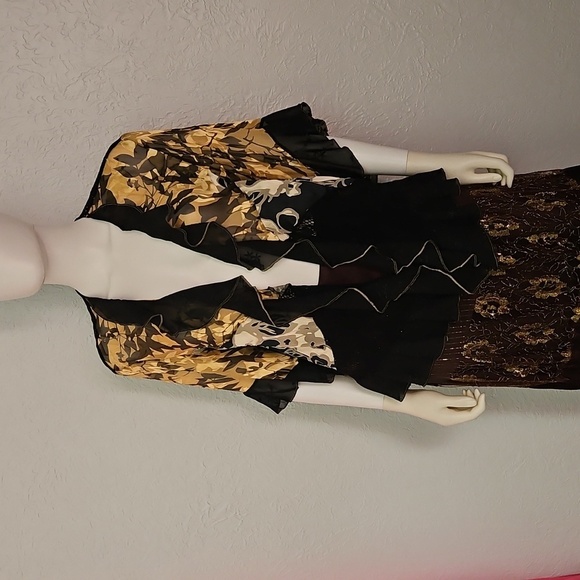 SPENCER ALEXIS Flowy Floral Ruffle Chiffon Witchy Goth Silk Blend Kimono - Picture 3 of 10